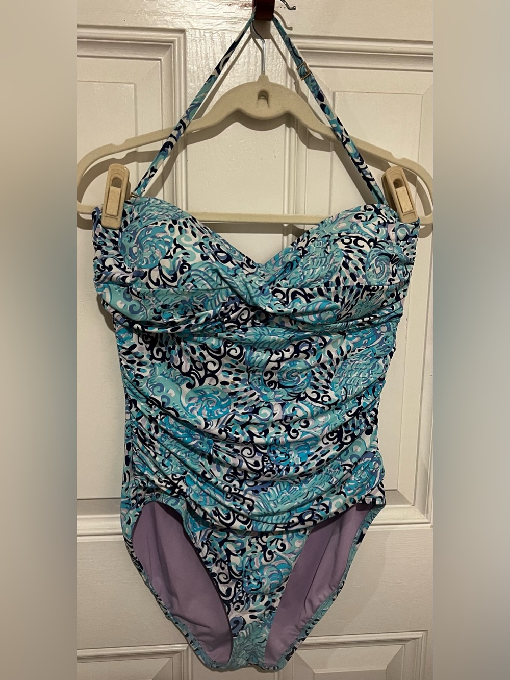 Lilly Pulitzer Flamenco One-Piece Swimsuit in Light Aqua Spritz Sz 14 Beach - Picture 2 of 15